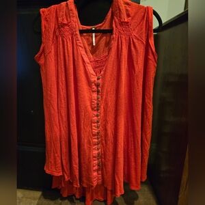 FREE PEOPLE Red Button-Down Women's Top- Oversized